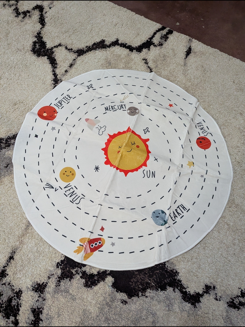 Kids Solar System Play Mat - White with Colorful Planet Prints